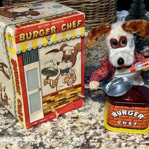 1950’s Working Vintage Burger Chef  Metal Toy w/ Original  Box Battery Operated